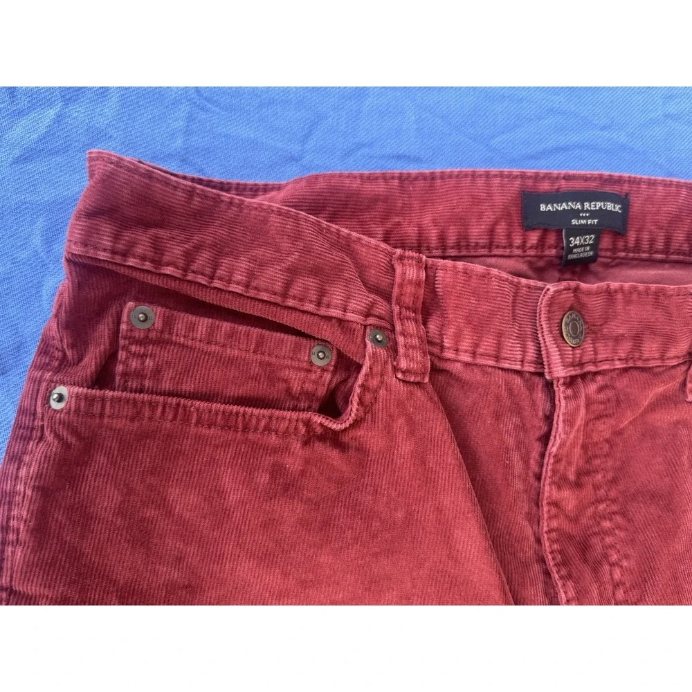 Banana Republic Slim Fit Corduroy Pants Men's 34x32 Burgundy Red 5 Pocket